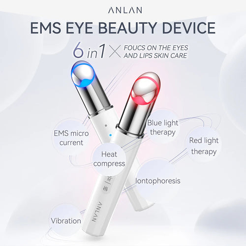 ANLAN Masajeador de Ojos EMS Antiarrugas, Luz LED Roja y Azul, Compresa Caliente